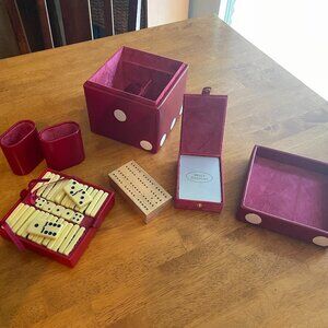 Vintage Gump's San Francisco red leather dice cube game set
